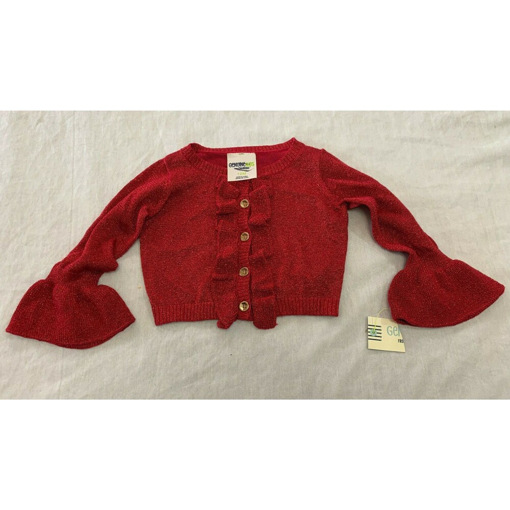 NWT GENUINE KIDS FROM OSH KOSH GIRLS SPARKLY RED SWEATER CARDIGAN SIZE 12 MONTHS